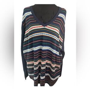 Tommy Hilfiger ladies Fair Isle type heart navy V-neck cotton sweater size 2X